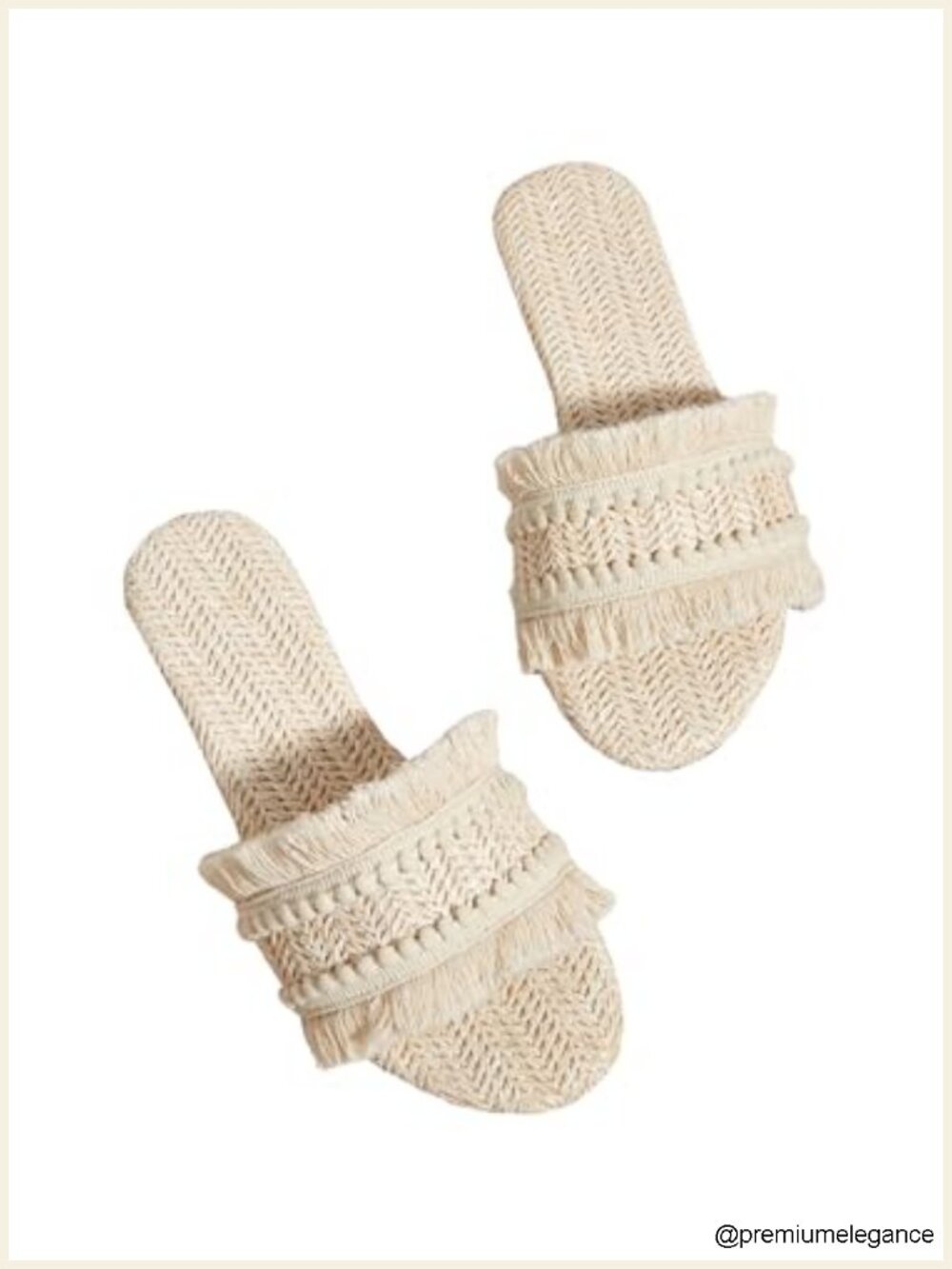 Women's Fringe Straw Sandals Crochet Open Toe Flat Slip On Beach Sandals